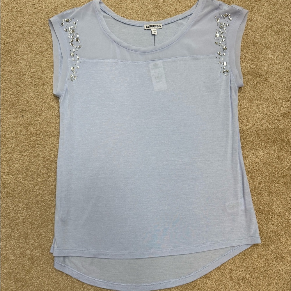 Express Sky Blue Embellished Blouse